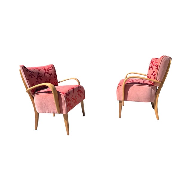 Mid-Century Modern Vintage Mid Century Modern Pair Heywood Wakefield Lounge Pink Velvet Armchairs Chairs Restored Art Deco Model M340c For Sale - Image 3 of 12