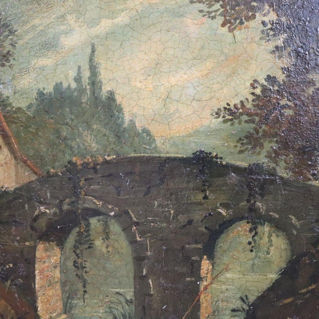Landscape with River and Bridge, Oil Painting on Canvas, 19th Century, Framed For Sale - Image 12 of 13