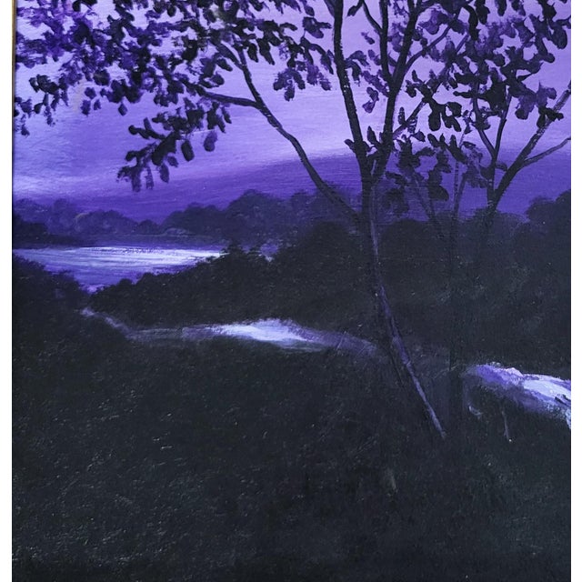 Vintage American 20th C Framed Oil Painting Nocturnal Landscape River & Forest For Sale In New York - Image 6 of 16