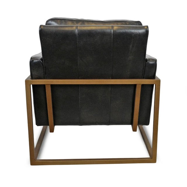 Piper Black Leather & Bronze Club Chair For Sale In Los Angeles - Image 6 of 7