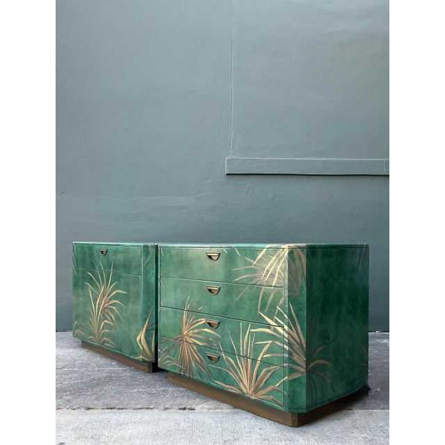 Late 20th Century Vintage Boho Hand Painted Palms Dry Bar and Chest - Set of 2 For Sale - Image 5 of 15