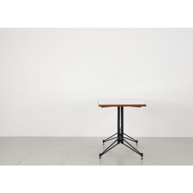 Mid-Century Modern Italian Table with Black Lacquered Iron Frame and Asymmetrical Table Top with Inlaid Clear Glass For Sale - Image 3 of 18
