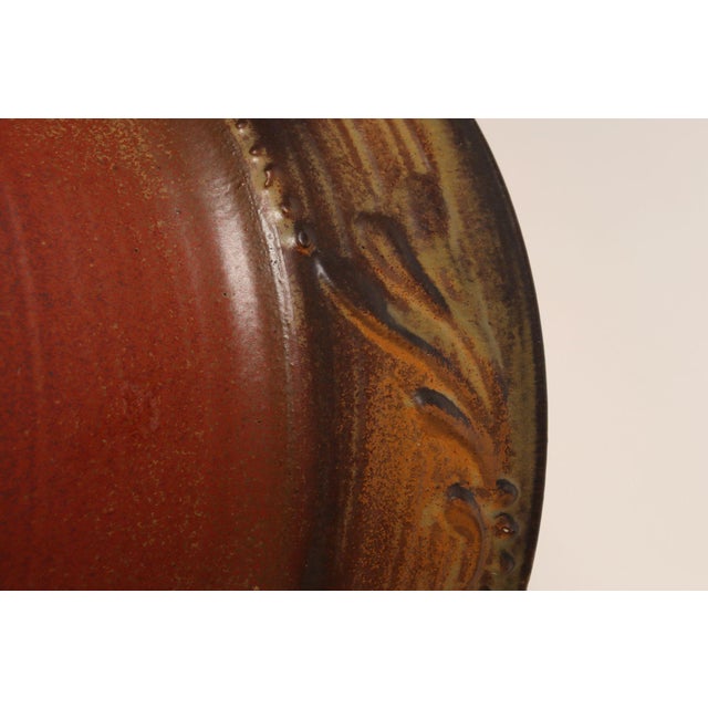 Vintage Orange and Red Ceramic Planter With Botanical Relief by Deanna Nichols For Sale - Image 14 of 18