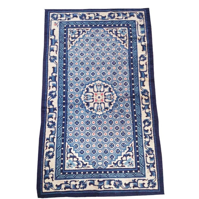 Chinese 1930s Blue Medallion Antique Pair of Chinese Peking Rugs 3'2" X 5'2" Handknotted Wool Carpets For Sale - Image 3 of 6