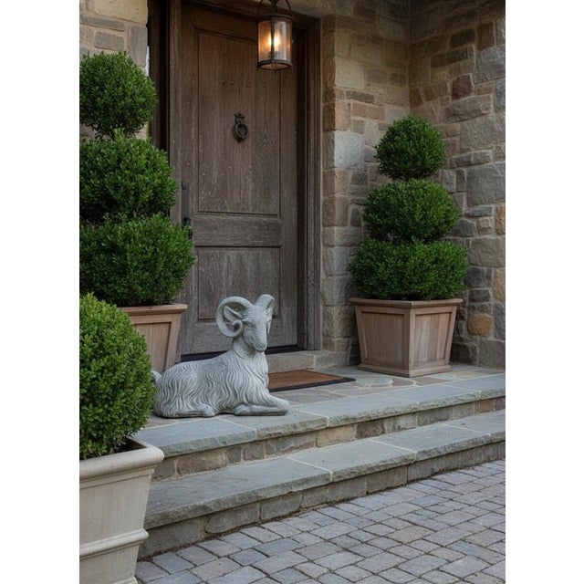 2000 - 2009 Cast Stone Recumbent Ram Garden Sculpture For Sale - Image 5 of 6