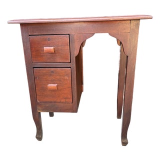 Vintage Child Size Writing Desk 2 Drawer Wood Vanity Table 1940s For Sale