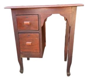 Vintage Child Size Writing Desk 2 Drawer Wood Vanity Table 1940s