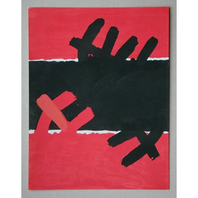 Giuseppe Capogrossi (after) ( 1900 - 1972 ) Surface rouge te noire, 1957 Edition pochoir / stencil in gouache colors on...