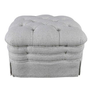 Vintage Brunschwig & Fils St. Andrews Tufted Ottoman in Robert Allen Avanzata Glacier Fabric For Sale