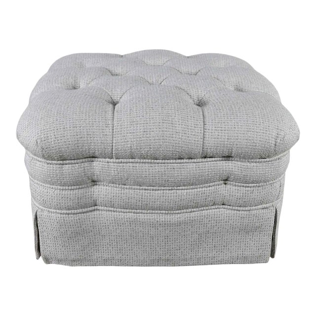 Vintage Brunschwig & Fils St. Andrews Tufted Ottoman in Robert Allen Avanzata Glacier Fabric For Sale