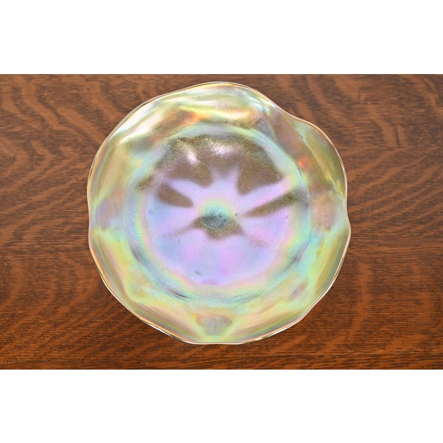 Art Deco Louis Comfort Tiffany Favrile Iridescent Art Glass Compote Dish or Tazza For Sale - Image 3 of 9