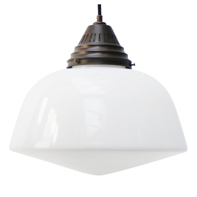 Art Deco White Opaline Glass Pendant Light, 1920s For Sale