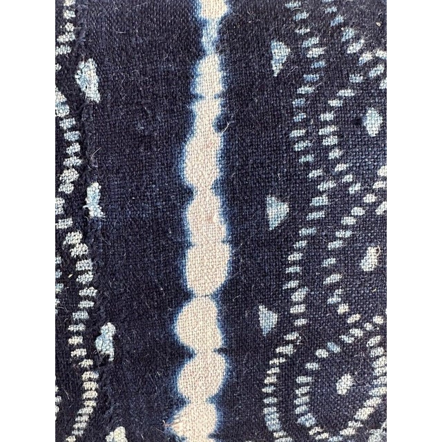 Indigo-Dyed Tribal Textile Pillow in Cotton and Linen, Modern Design For Sale - Image 4 of 8