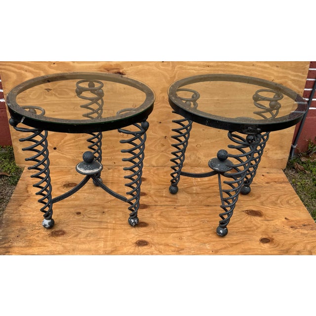 Mid-Century Modern Late 20th Century Most Unusual Large Iron With Aluminum Feet Designer Spiral Leg Side Tables For Sale - Image 3 of 11