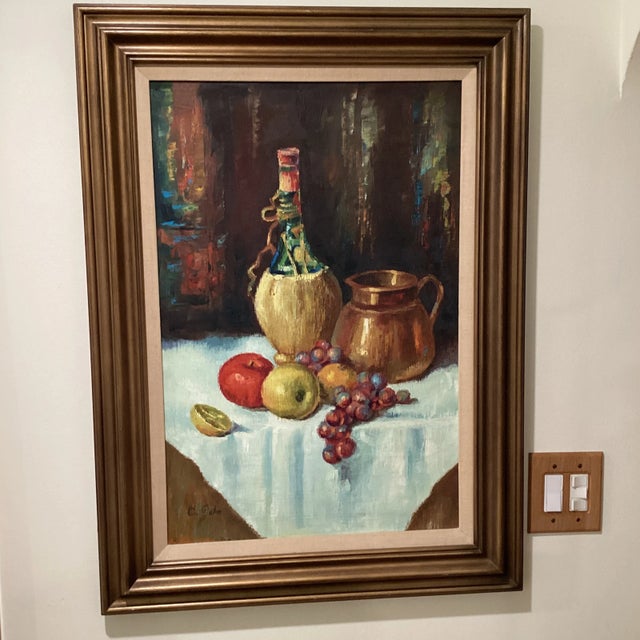 Mid 20th Century C. John Vintage Oil Painting on Canvas of Still Life, Framed For Sale - Image 13 of 13