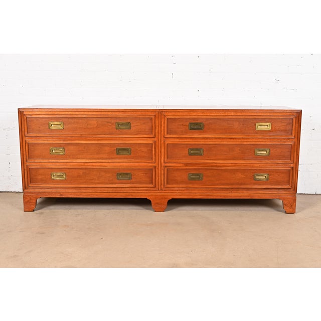 Baker Furniture Hollywood Regency Campaign Walnut Dresser or Credenza For Sale - Image 12 of 12