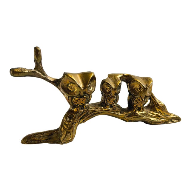 Vintage Brass Owls on a Branch For Sale