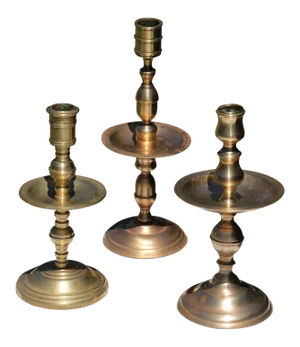 Antique Late 19th Century Flemish Brass Candlesticks - Set of 3