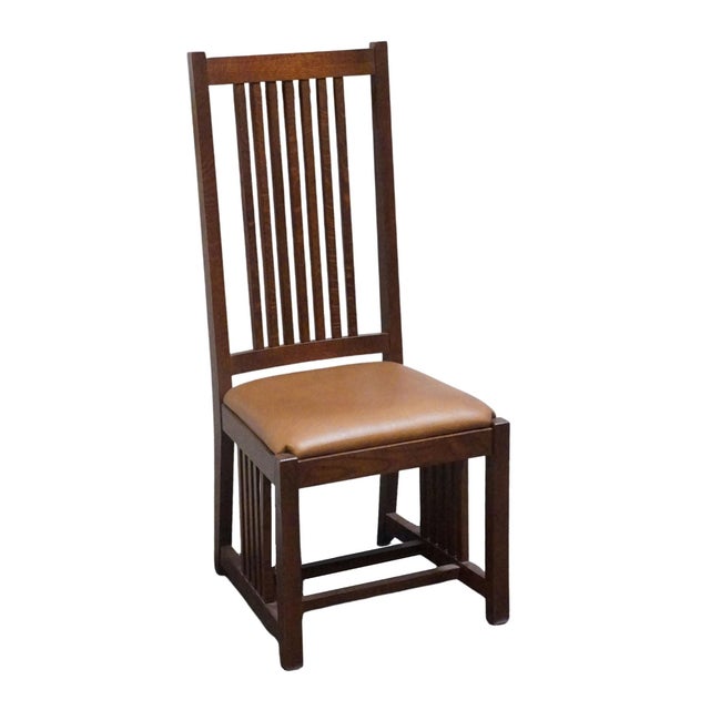 CANADEL FURNITURE Solid Oak Mission Style Arts & Crafts Dining Side Chair w. Leather Seat 80110 - Made in Canada 46" High...