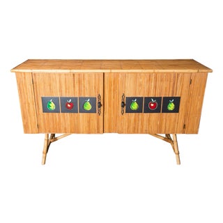 1950s French Mid-Century Rattan Buffet by Audoux & Minet with Tiles, Attributed For Sale