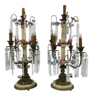 Antique Late 19th Century French Empire Floral Lamps - a Pair