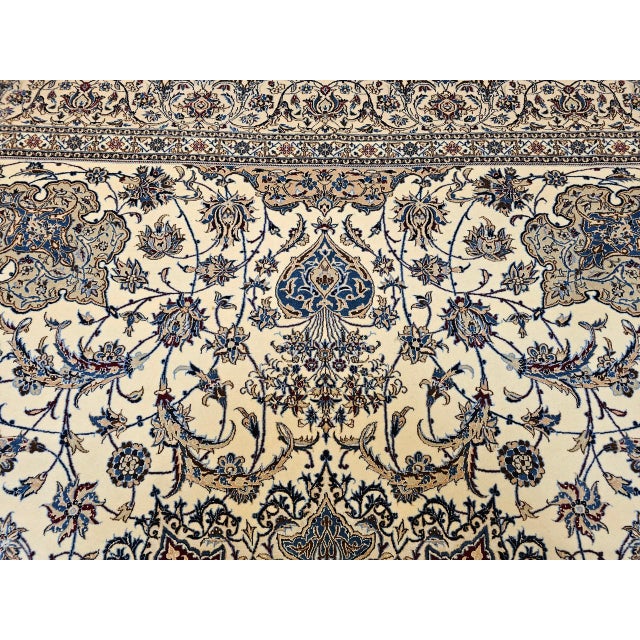 Persian Vintage Exceptionally Fine Persian Nain Area Rug, Hand-Knotted Wool & Silk, Floral Pattern, 7x11, Ivory & Blue For Sale - Image 3 of 18