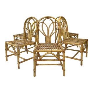 Mid 20th Century Palm Regency Rattan and Bamboo Dining Chairs in the Style of McGuire- Set of 5 For Sale