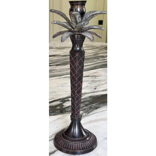 Maitland - Smith Maitland Smith Style Enameled Metal Palm Tree Candle Holder For Sale - Image 4 of 9