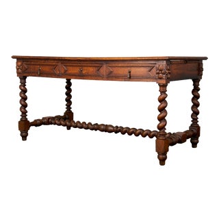 19th Century French Louis XIII Style Barley Twist Provincial Oak Writing Desk W/ Leather Top For Sale