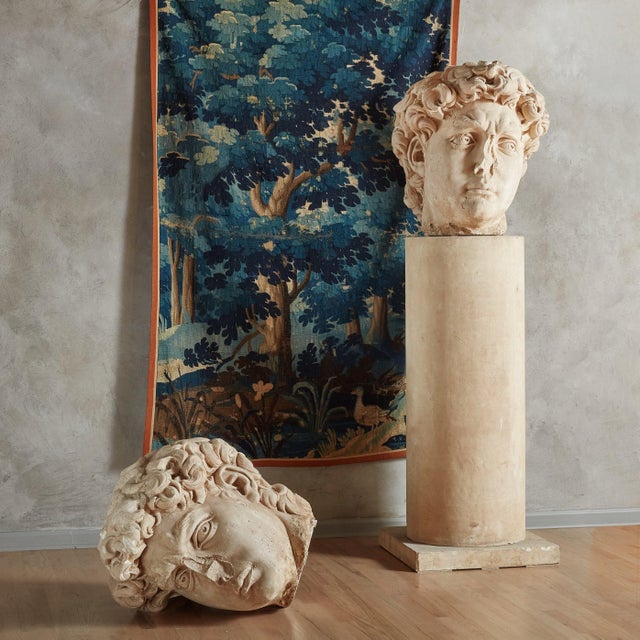 A monumental Italian pedestal column designed by Stone International. Minimal in design, with a cylindrical form subtly...