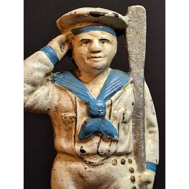 Early 20th Century Antique Hubley Cast Iron Saluting Sailor Oarsman Still Penny Bank C. 1910-1915 For Sale - Image 5 of 11
