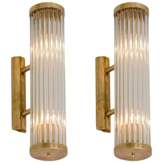 Pair Skyscraper Vintage Art deco light Old Lamp Wall Sconces Fixture Brass & Glass Rod Ship Light Excellent Working...