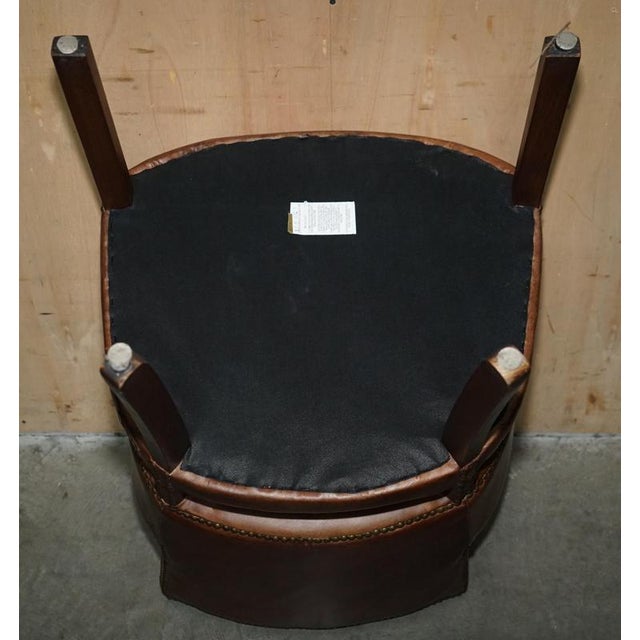 Hand-Dyed Brown Leather Halo Barrel Back Dining Chairs from Heritage, Set of 4 For Sale - Image 18 of 18