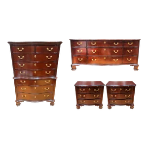 1990s Kindel Furniture Mahogany Cliveden Serpentine Bedroom Dresser Set of 4 - Refinished
