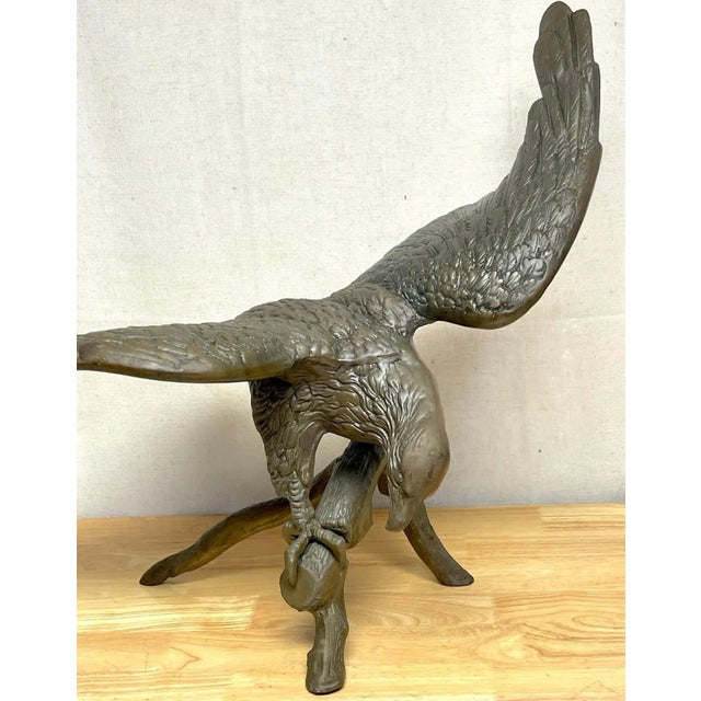 1960s Vintage Patinated Bronze Sculpture 'American Bald Eagle Upon Landing' For Sale - Image 6 of 13