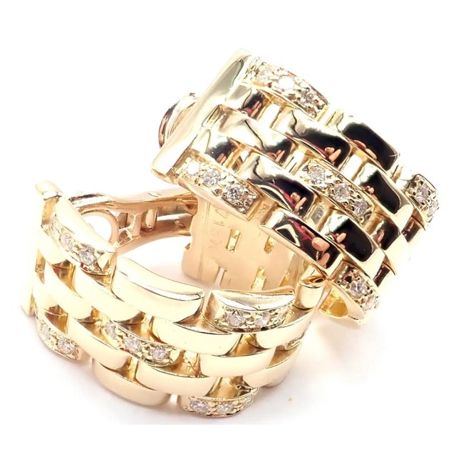Gold 1980s Pair of Cartier Maillon Panthere Diamond 5 Row Hoop Yellow Gold Earrings For Sale - Image 8 of 16