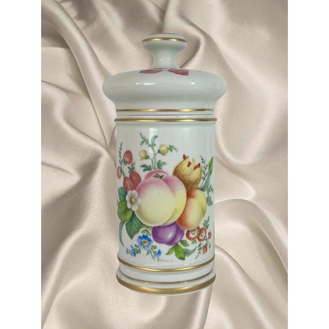 Limoges White Porcelain Summer Fruits & Wild Flowers Lidded Hand Painted Cannister Jar, Artist Signed, France For Sale - Image 9 of 11