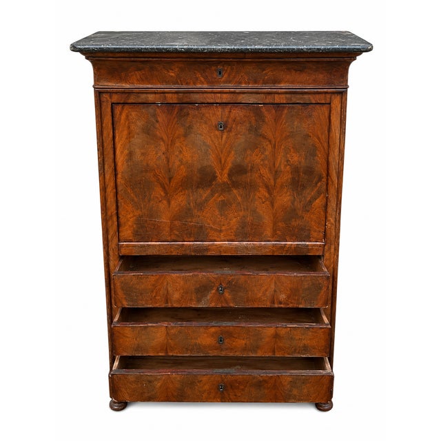 Wood Antique Louis Philippe Secretaire in Flamed Mahogany, 1890s For Sale - Image 7 of 9