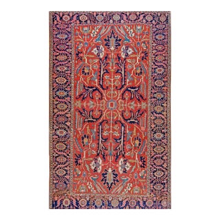 1900s Red Antique Tribal Geometric Allover Design Heriz Serapi Room Size Rug For Sale