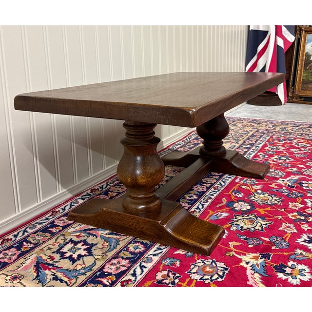 Antique French Farmhouse Coffee Table Bench Baluster Pedestal Oak c.1930s For Sale - Image 13 of 17