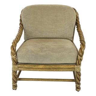 1980s Coastal/Boho/Organic Modern "McGuire Furniture Co." Twisted Rattan Lounge Chair For Sale