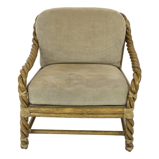 1980s Coastal/Boho/Organic Modern "McGuire Furniture Co." Twisted Rattan Lounge Chair For Sale