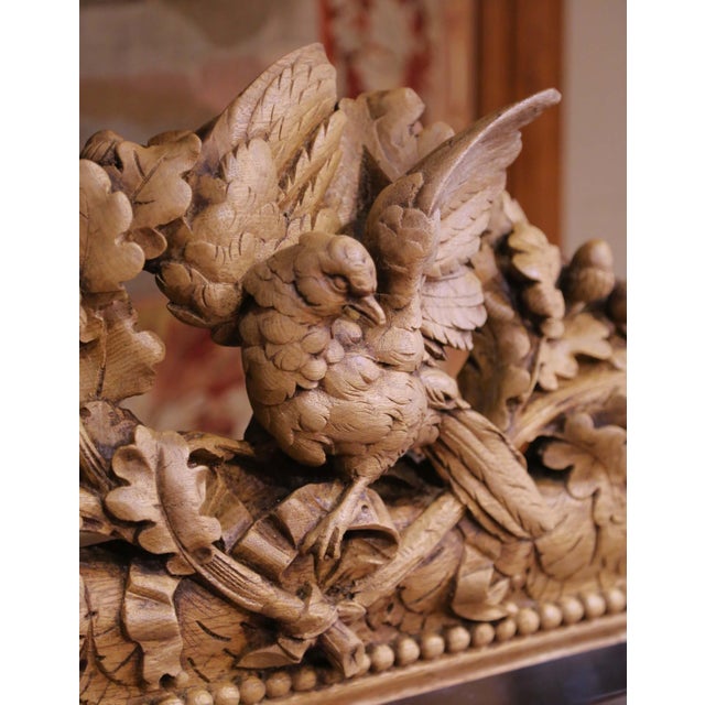 19th Century French Black Forest Carved Bleached Oak Wall Mirror With Bird Crest For Sale - Image 4 of 8