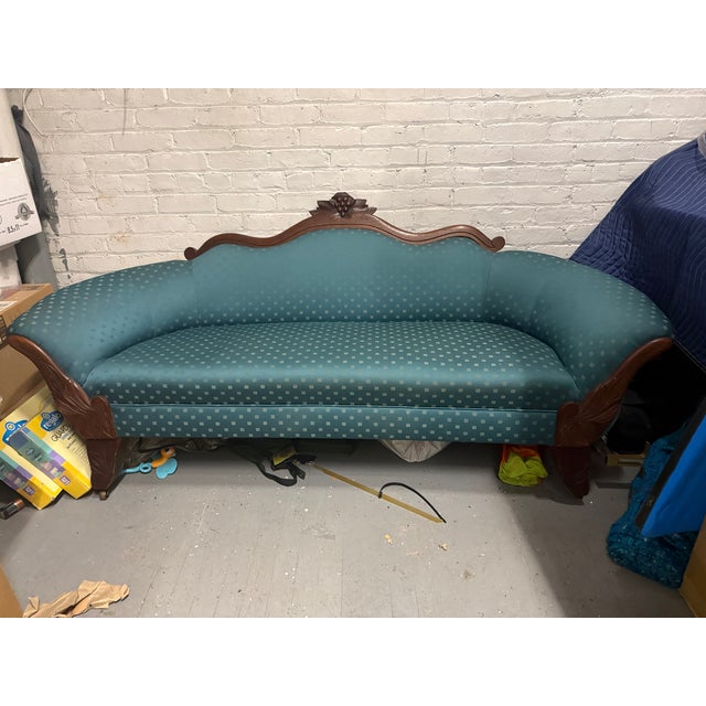 Wood Victorian Carved Walnut Loveseat With Brass Castors | Circa 1860s–1890s For Sale - Image 7 of 8