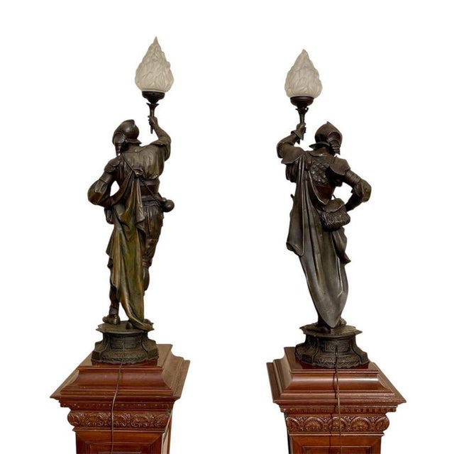 Brown Spelter Lamps, 1920s, Set of 2 For Sale - Image 8 of 9