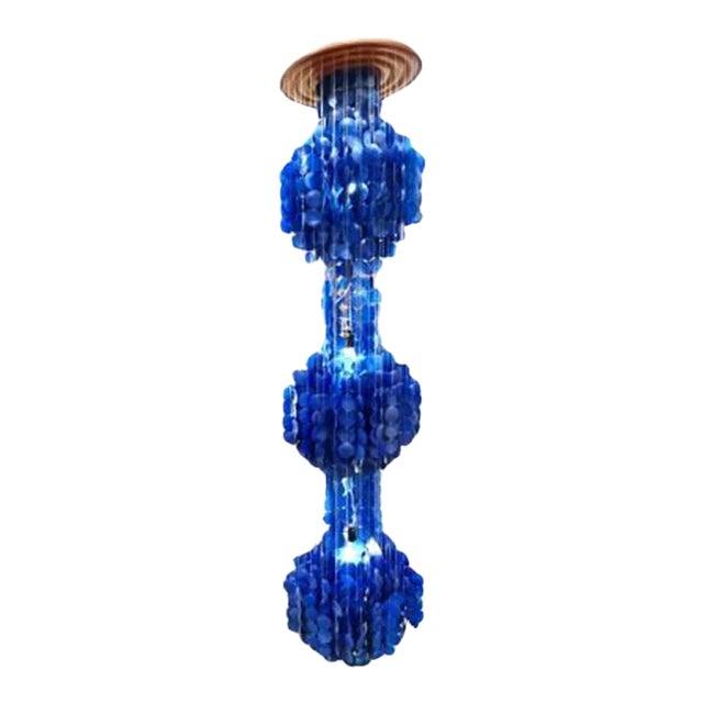 Mid-Century Modern Verner Panton Style Blue Capiz Shell Chandelier For Sale