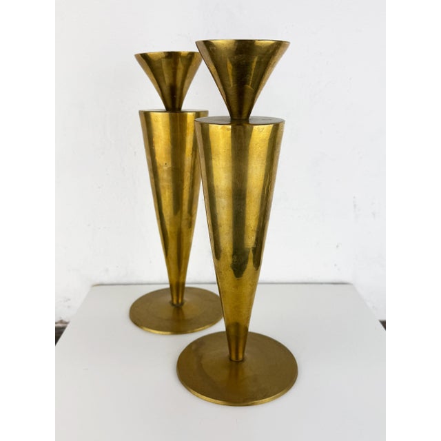 Mid-Century Modern Mid-Century Modern Italian Brass Candlesticks, 1950s, Set of 2 For Sale - Image 3 of 16