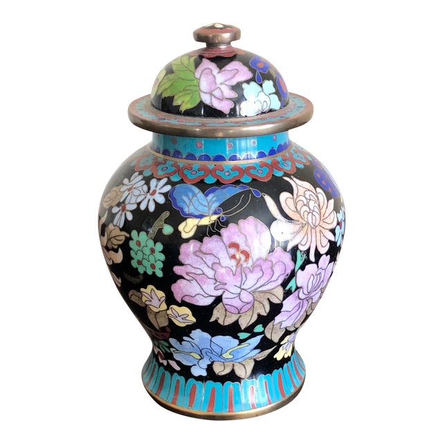 Vintage Black Cloisonne Ginger Jar Chairish