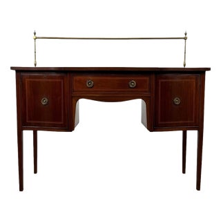 20th Century English Inlaid Mahogany Sideboard with Brass Gallery For Sale