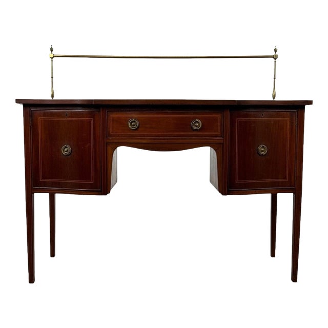 20th Century English Inlaid Mahogany Sideboard with Brass Gallery For Sale